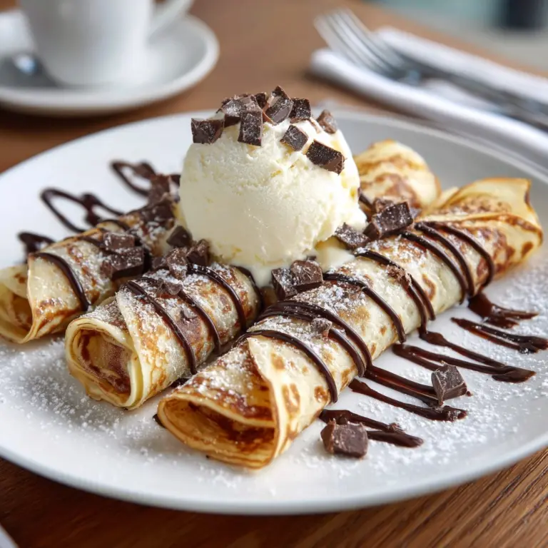 Chocolate Brownie Dessert Crepes with Ice Cream & Chocolate Drizzle Recipe
