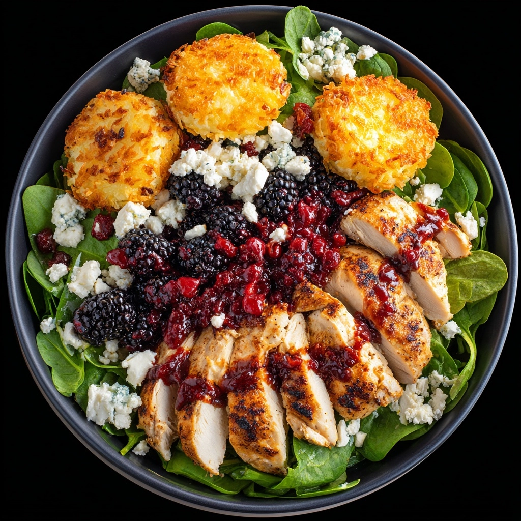 Blackberry Balsamic Grilled Chicken Salad with Crispy Fried Goat Cheese Recipe - Recipe Image
