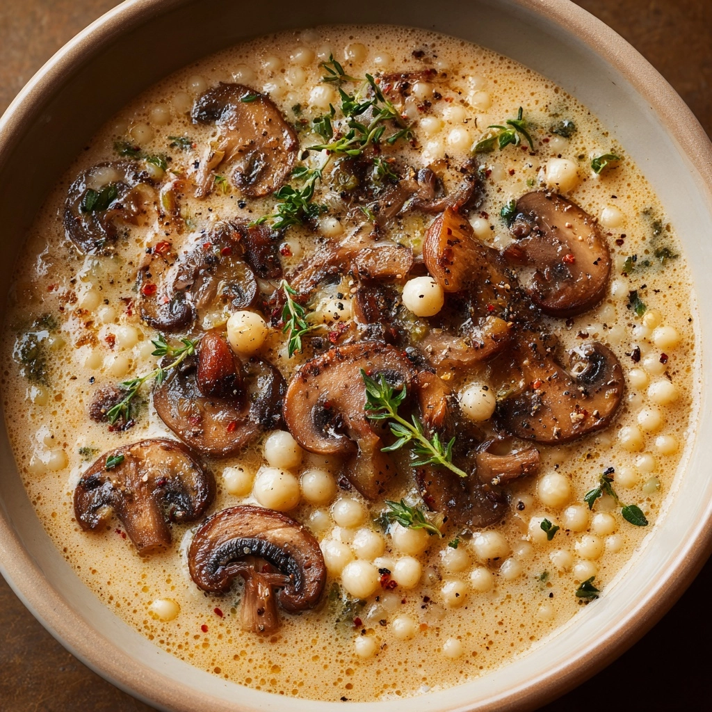 Creamy Mushroom & Pearl Couscous Soup Recipe - Recipe Image