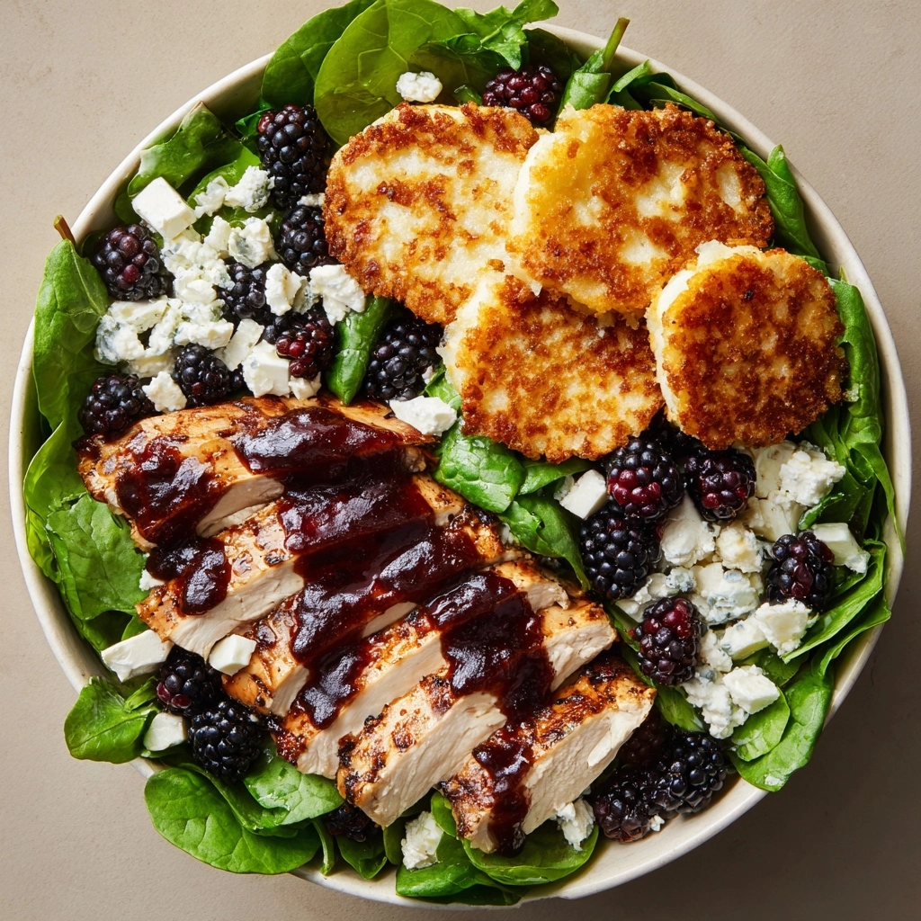 Blackberry Balsamic Grilled Chicken Salad with Crispy Fried Goat Cheese Recipe - Recipe Image