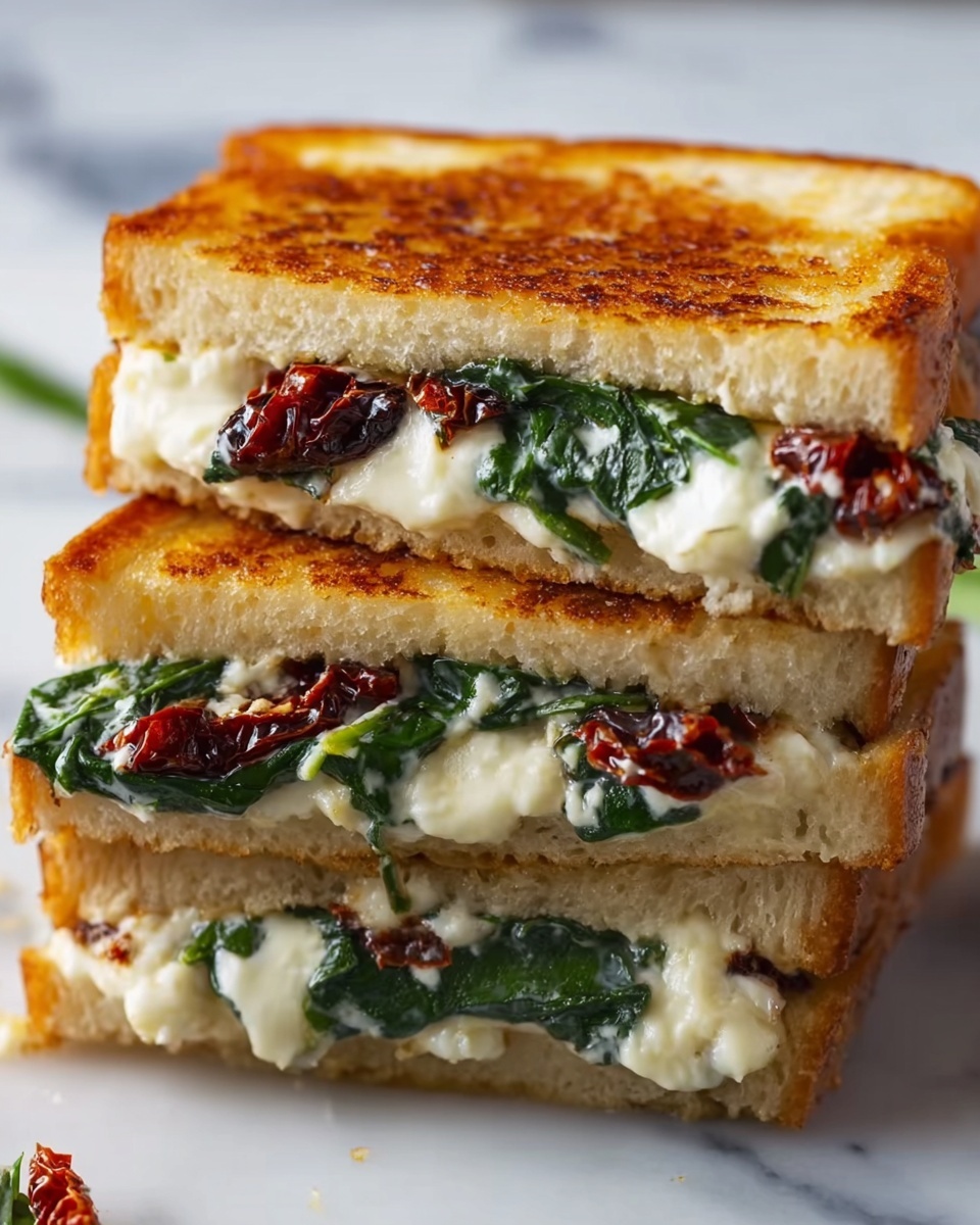 Sun-Dried Tomato, Spinach, and Ricotta Grilled Cheese Recipe - Recipe Image