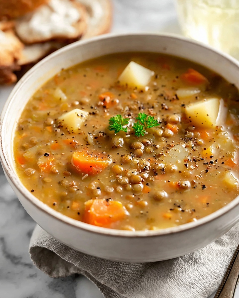 Vegetarian Lentil Soup with Cheddar and Sour Cream Recipe - Recipe Image