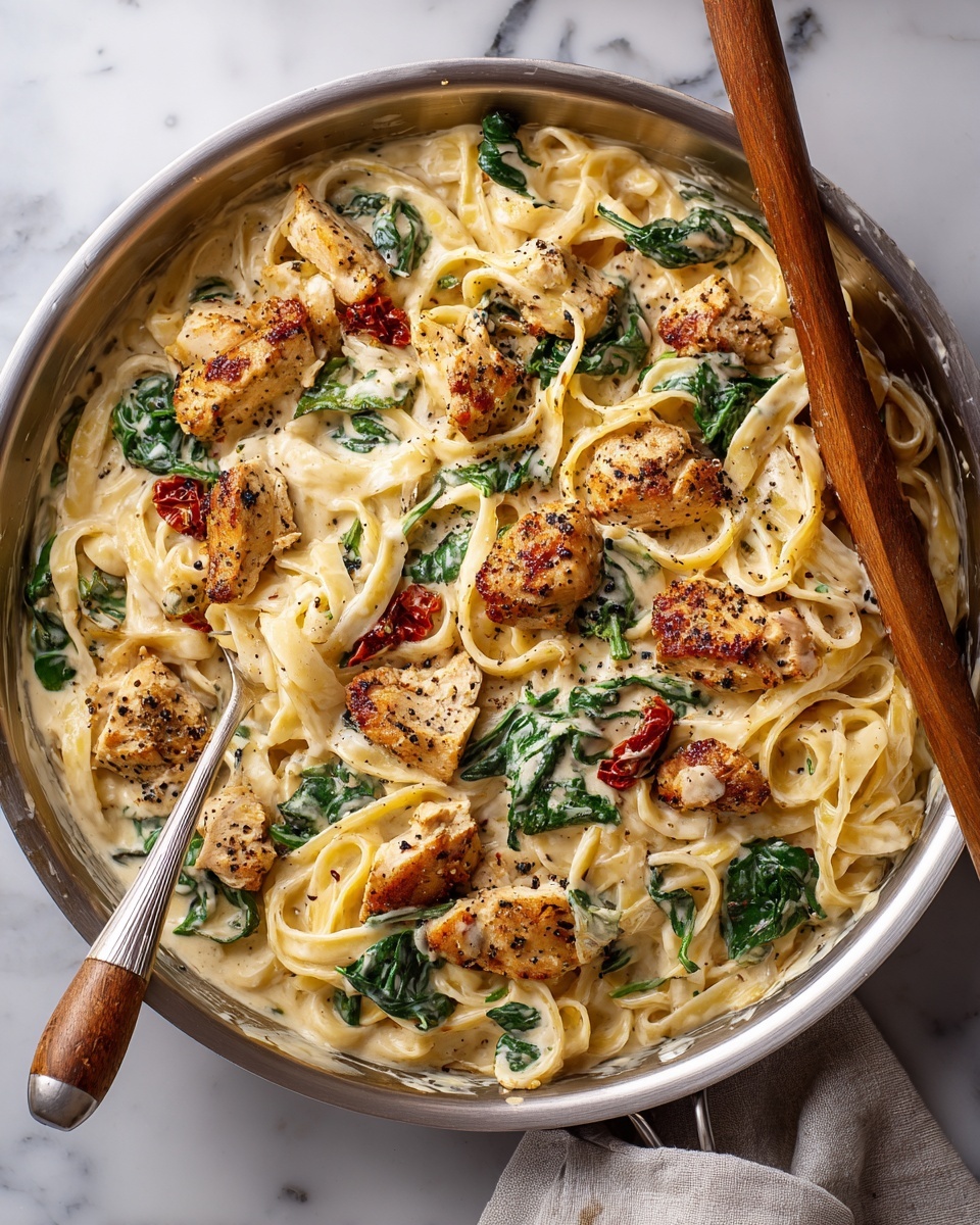 Creamy Chicken Pasta with Spinach and Sun-Dried Tomatoes Recipe - Recipe Image