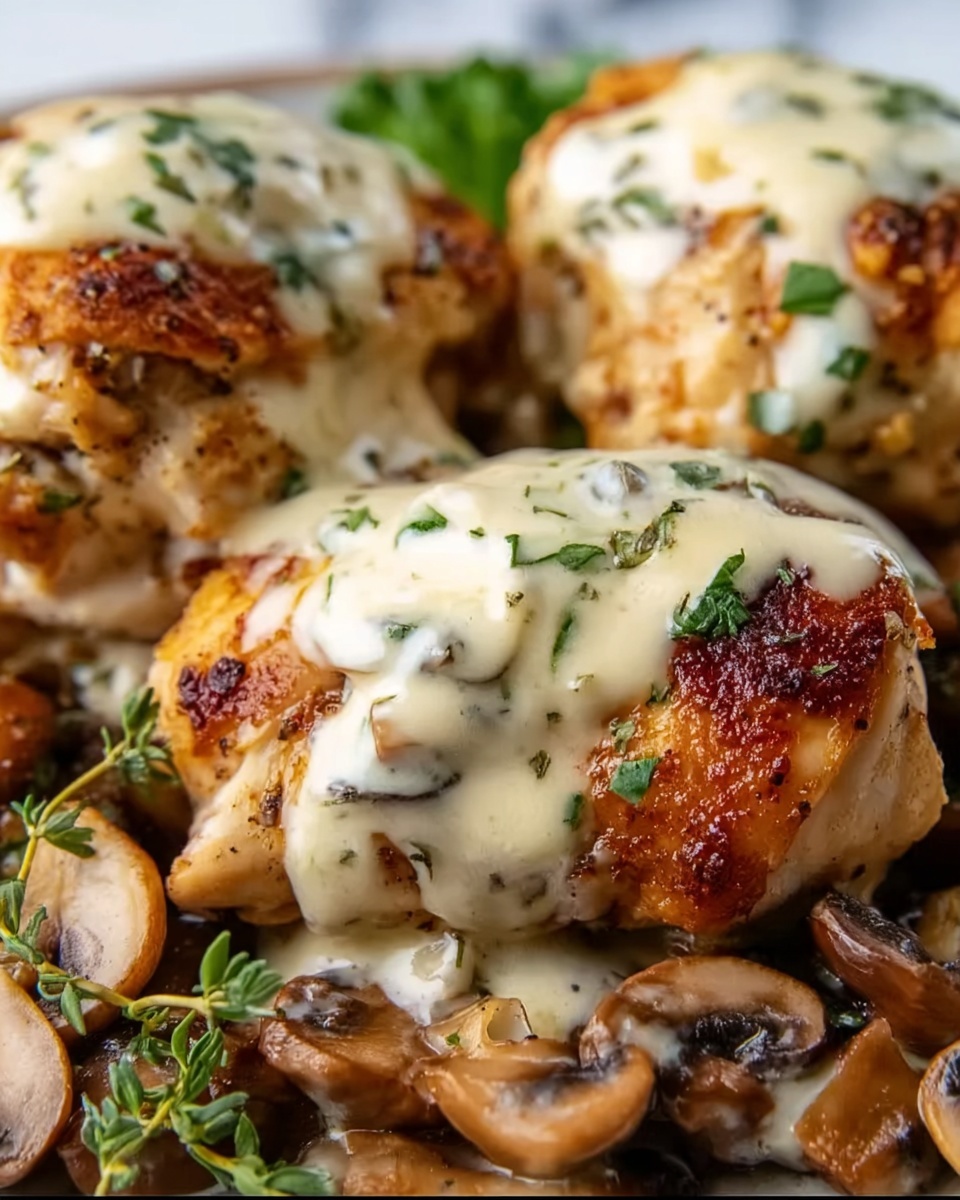 Cheesy Garlic Butter Mushroom Stuffed Chicken Recipe - Recipe Image