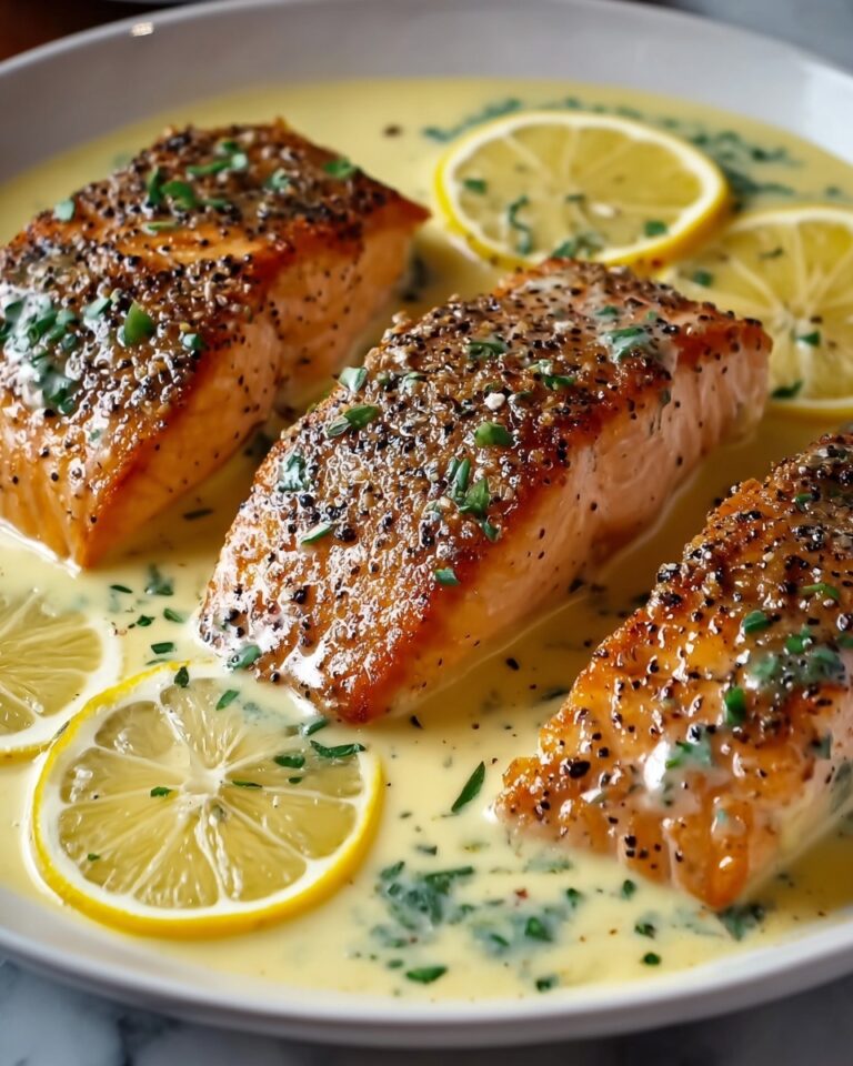 Baked Salmon with Creamy Lemon Garlic Sauce Recipe