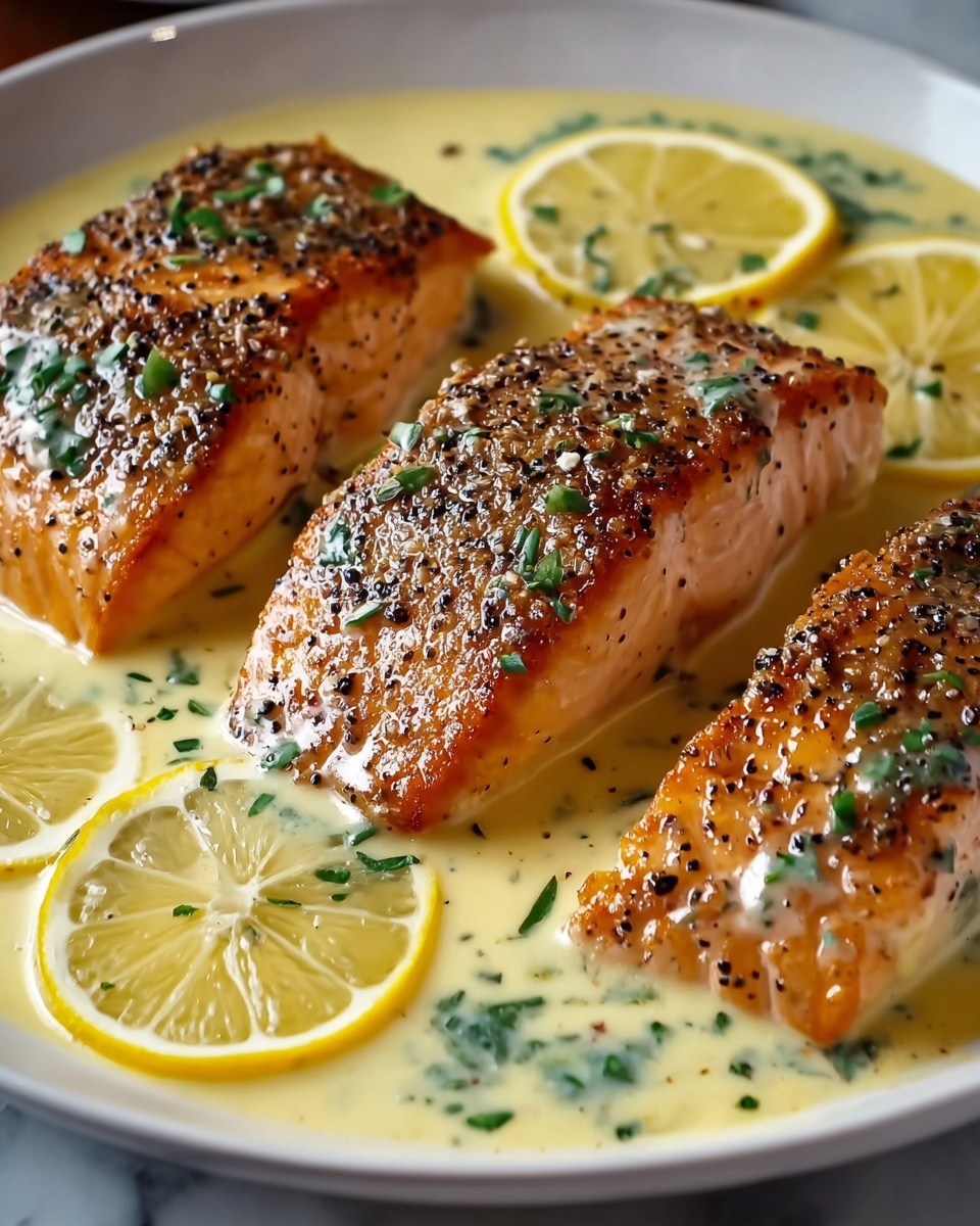 Baked Salmon with Creamy Lemon Garlic Sauce Recipe - Recipe Image