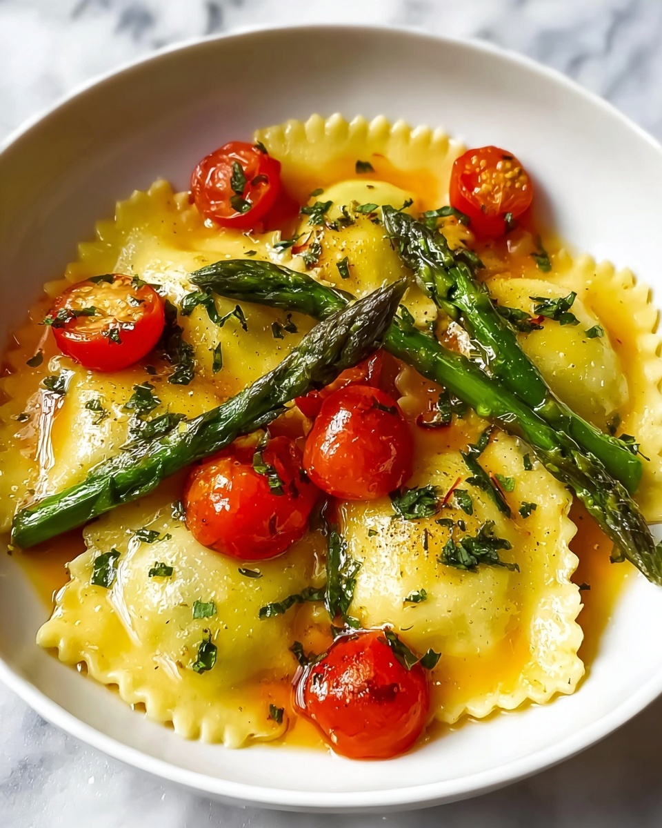 Ravioli with Tomatoes and Asparagus Recipe - Recipe Image
