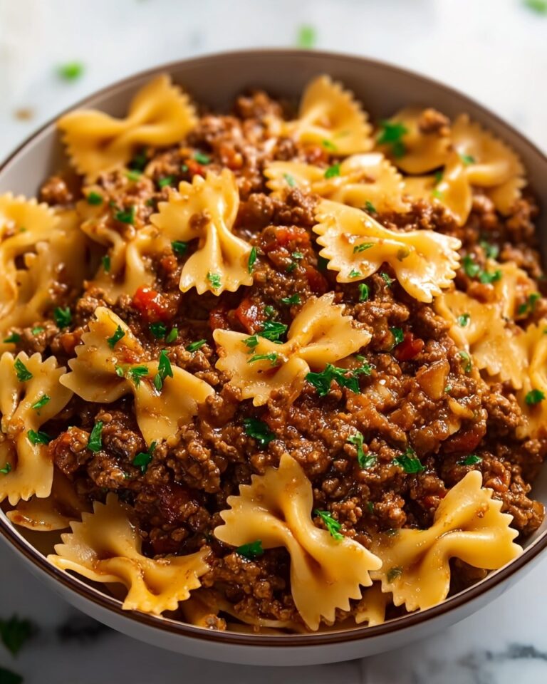 Bowtie Pasta with Creamy Ground Beef and Tomato Sauce Recipe
