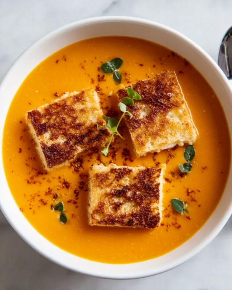 Spicy Pumpkin Soup with Grilled Cheese Croutons Recipe