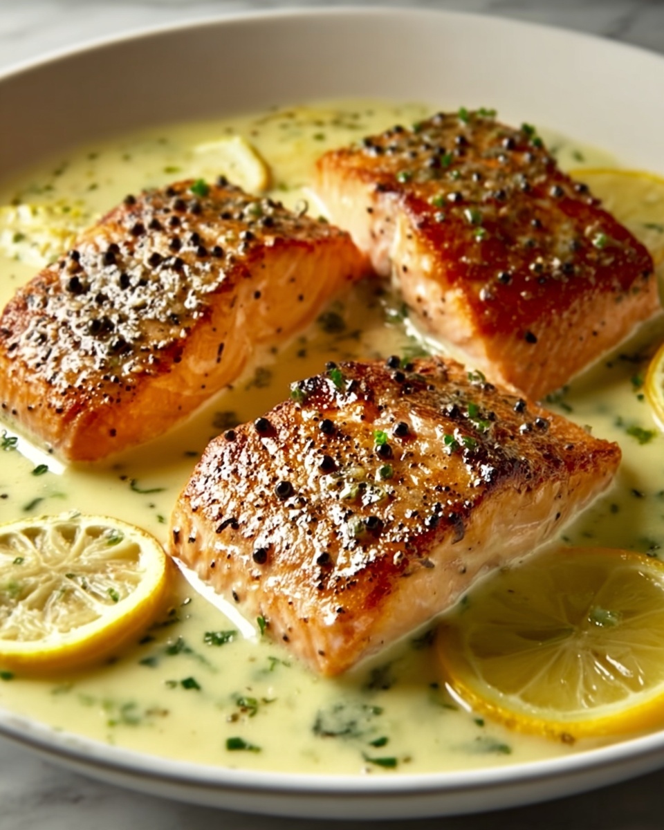 Baked Salmon with Creamy Lemon Garlic Sauce Recipe - Recipe Image