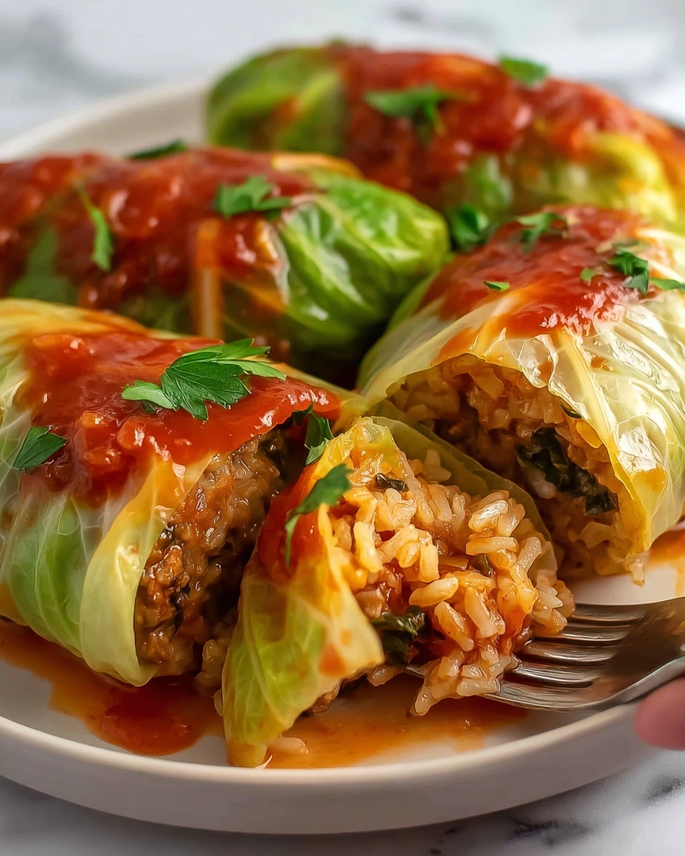 Chicken and Rice Stuffed Cabbage Rolls in Creamy Tomato Sauce Recipe - Recipe Image