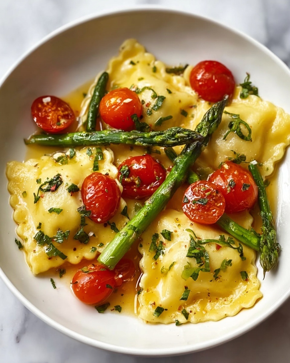 Ravioli with Tomatoes and Asparagus Recipe - Recipe Image