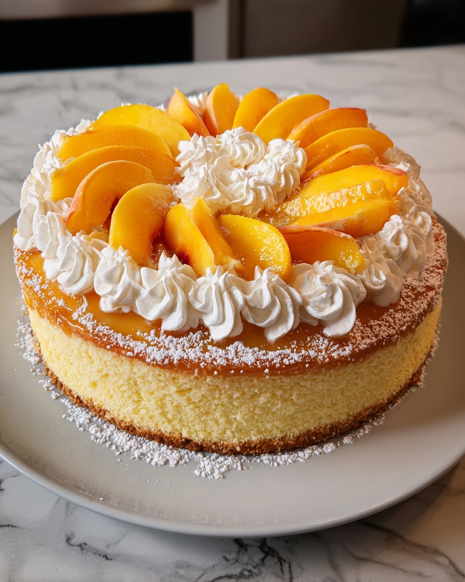 Peach Cake with Creamy Vanilla Glaze Recipe - Recipe Image