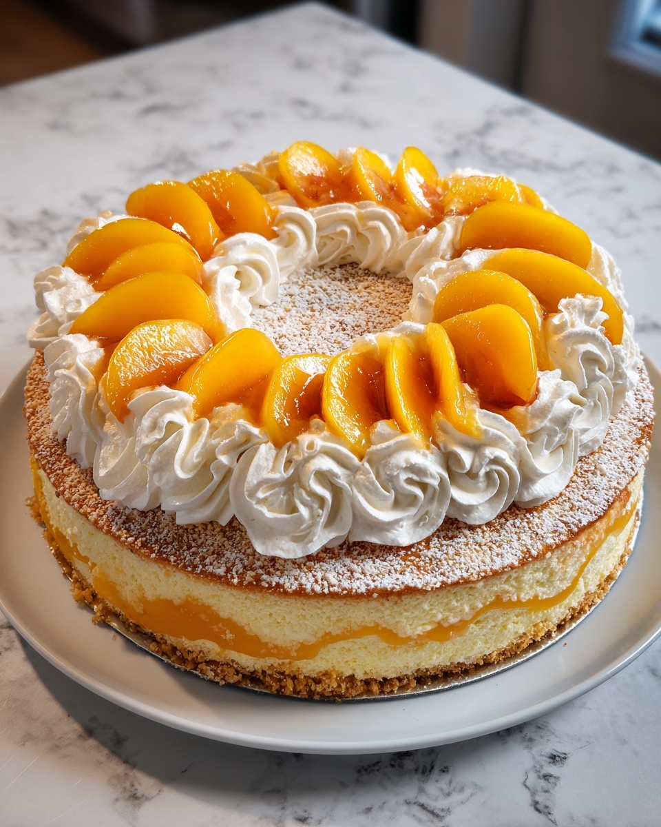 Peach Cake with Creamy Vanilla Glaze Recipe - Recipe Image