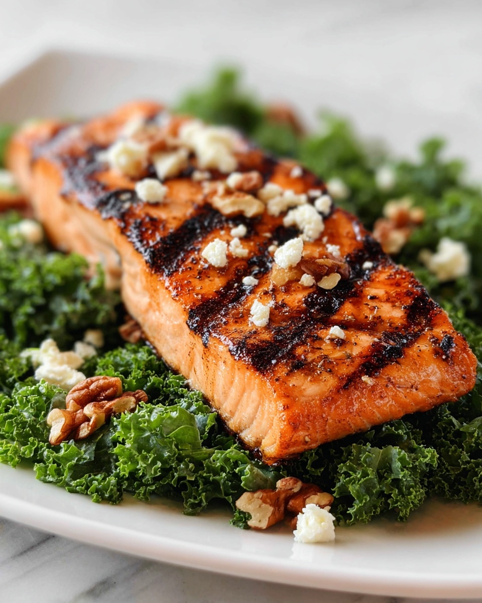 Grilled Salmon Salad with Kale, Parmesan, and Pecans Recipe - Recipe Image