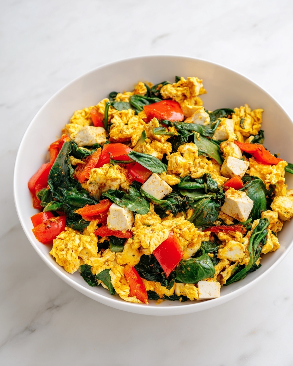 Protein-Packed Tofu Scramble with Spinach and Bell Peppers Recipe - Recipe Image