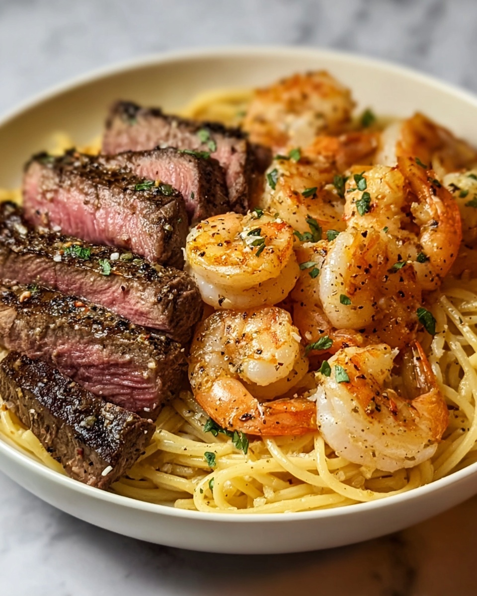 Cajun Shrimp and Steak Alfredo Pasta Recipe - Recipe Image