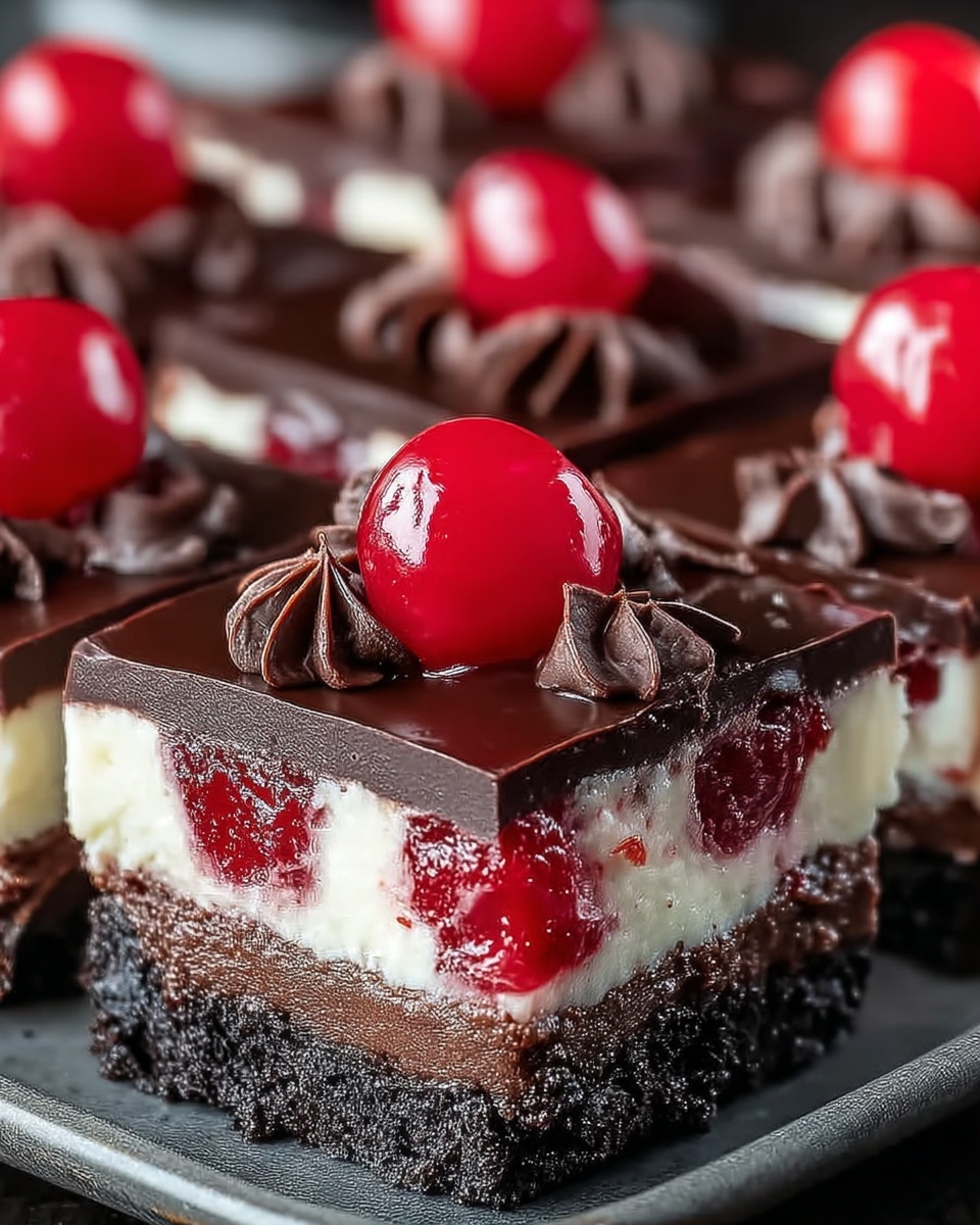 Cherry Chocolate Brownie Cheesecake Bars Recipe - Recipe Image