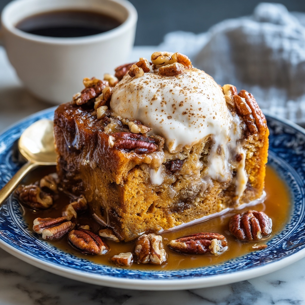 Pumpkin Pecan Bread Pudding with Caramel Sauce Recipe - Recipe Image