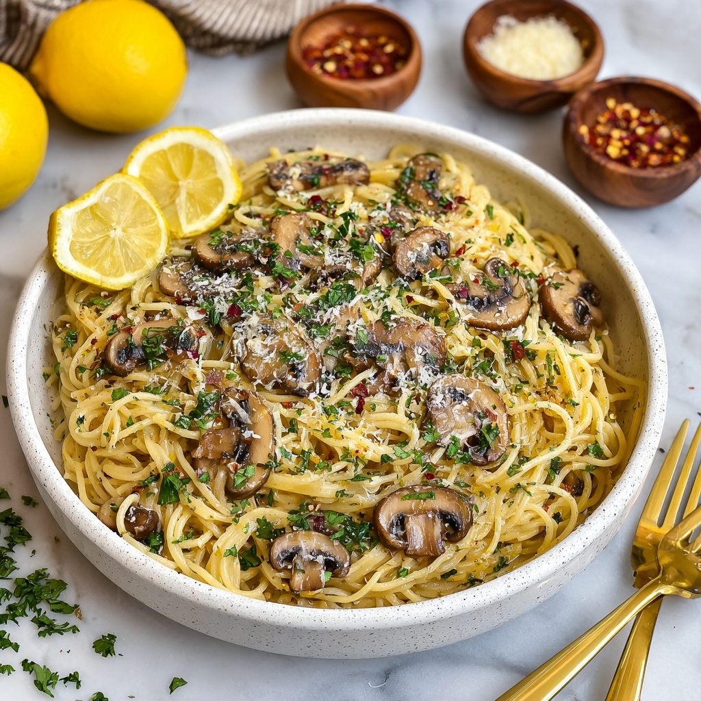 Garlic Mushroom Pasta with Lemon & Parmesan Recipe - Recipe Image
