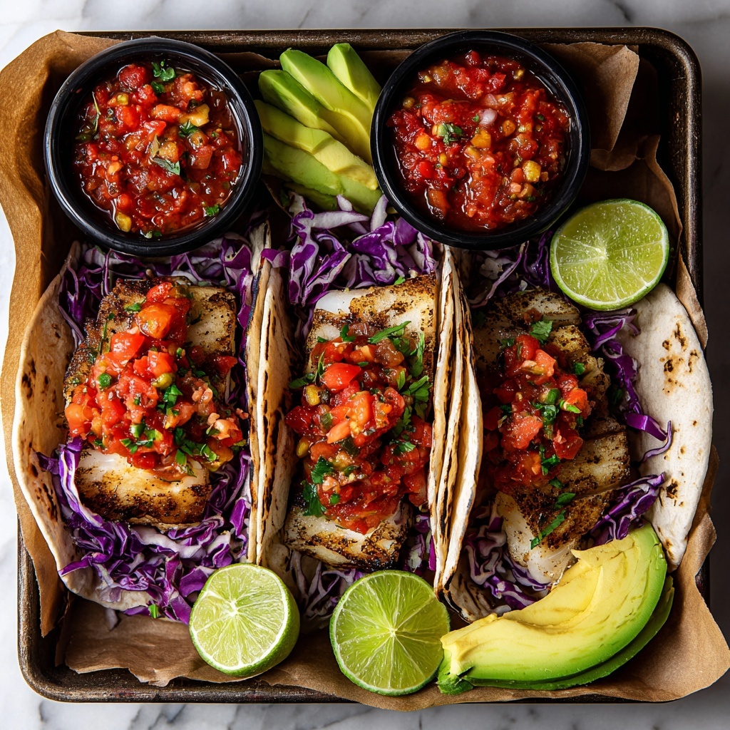Sizzling Blackened Fish Tacos with Avocado & Cabbage Slaw Recipe - Recipe Image