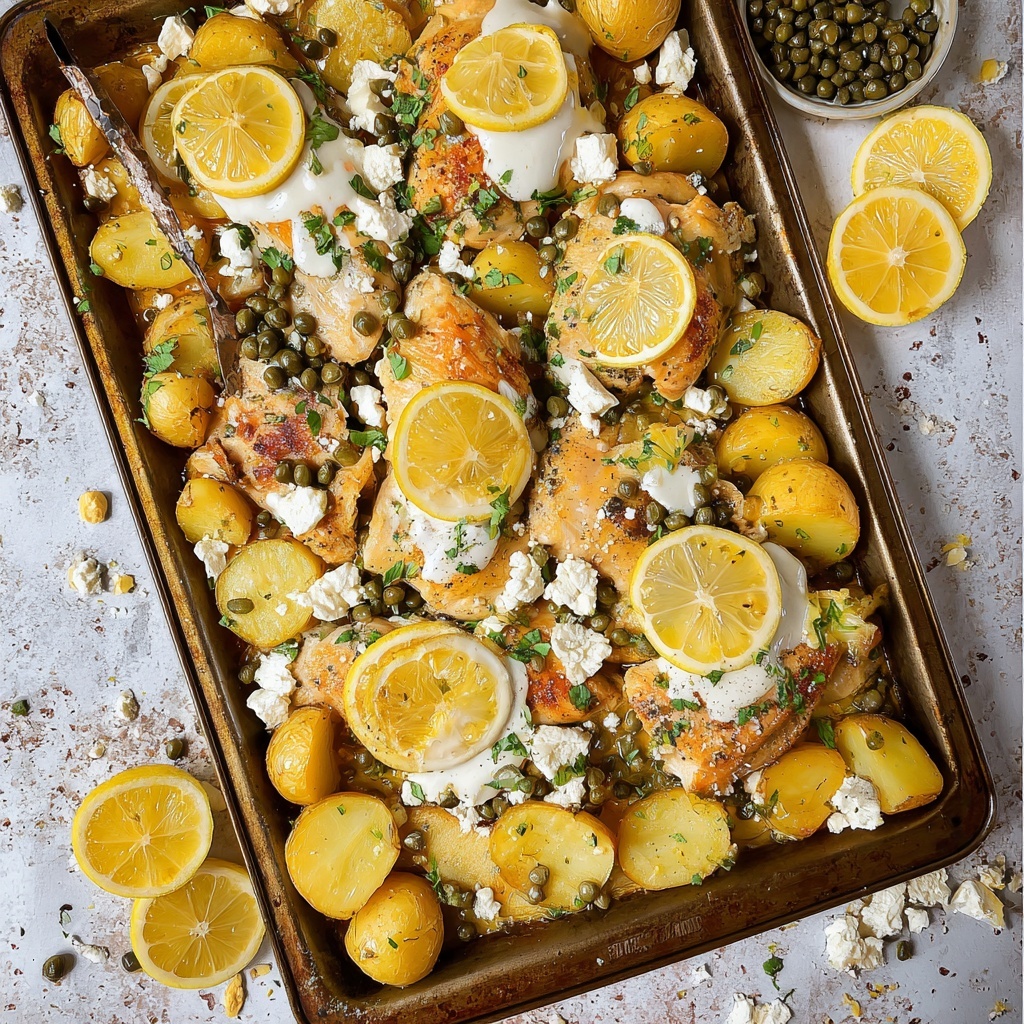 Sheet Pan Balsamic Chicken Thighs with Potatoes, Feta, and Tzatziki Recipe - Recipe Image