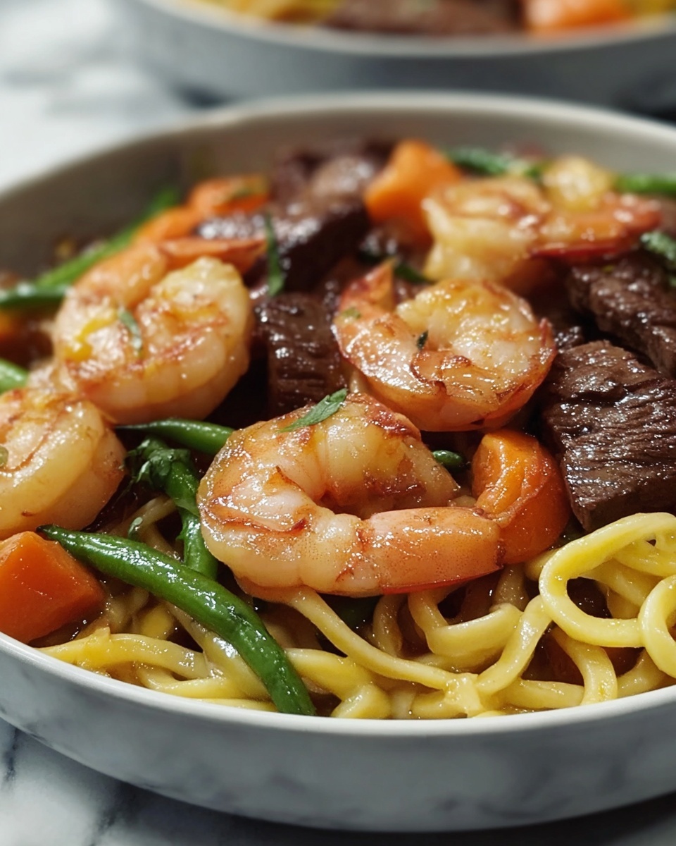 Shrimp & Teriyaki Steak Noodles: A Fusion Delight Recipe - Recipe Image