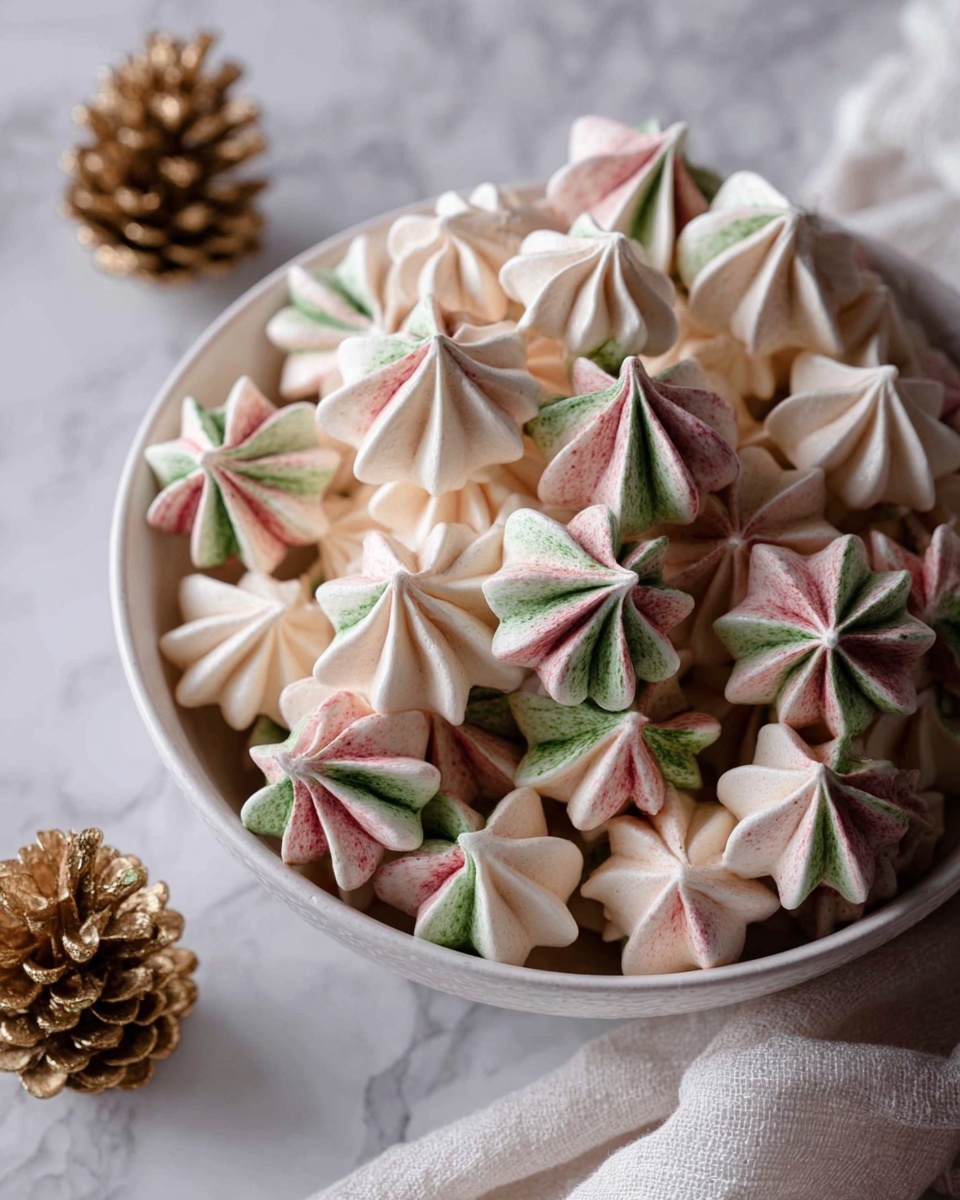 Red and Green Striped Christmas Meringue Cookies Recipe - Recipe Image
