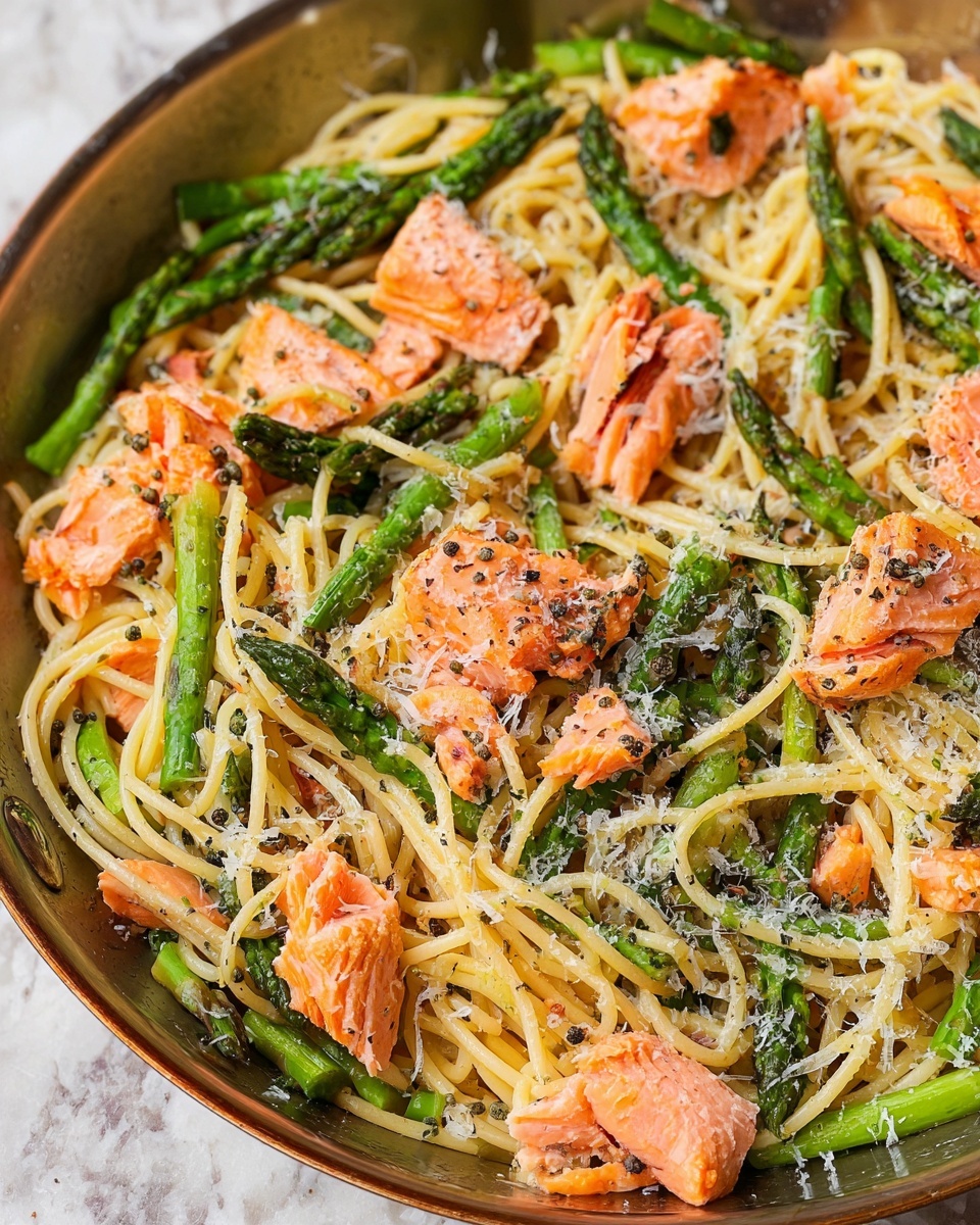 Creamy Salmon and Asparagus Pasta Recipe - Recipe Image