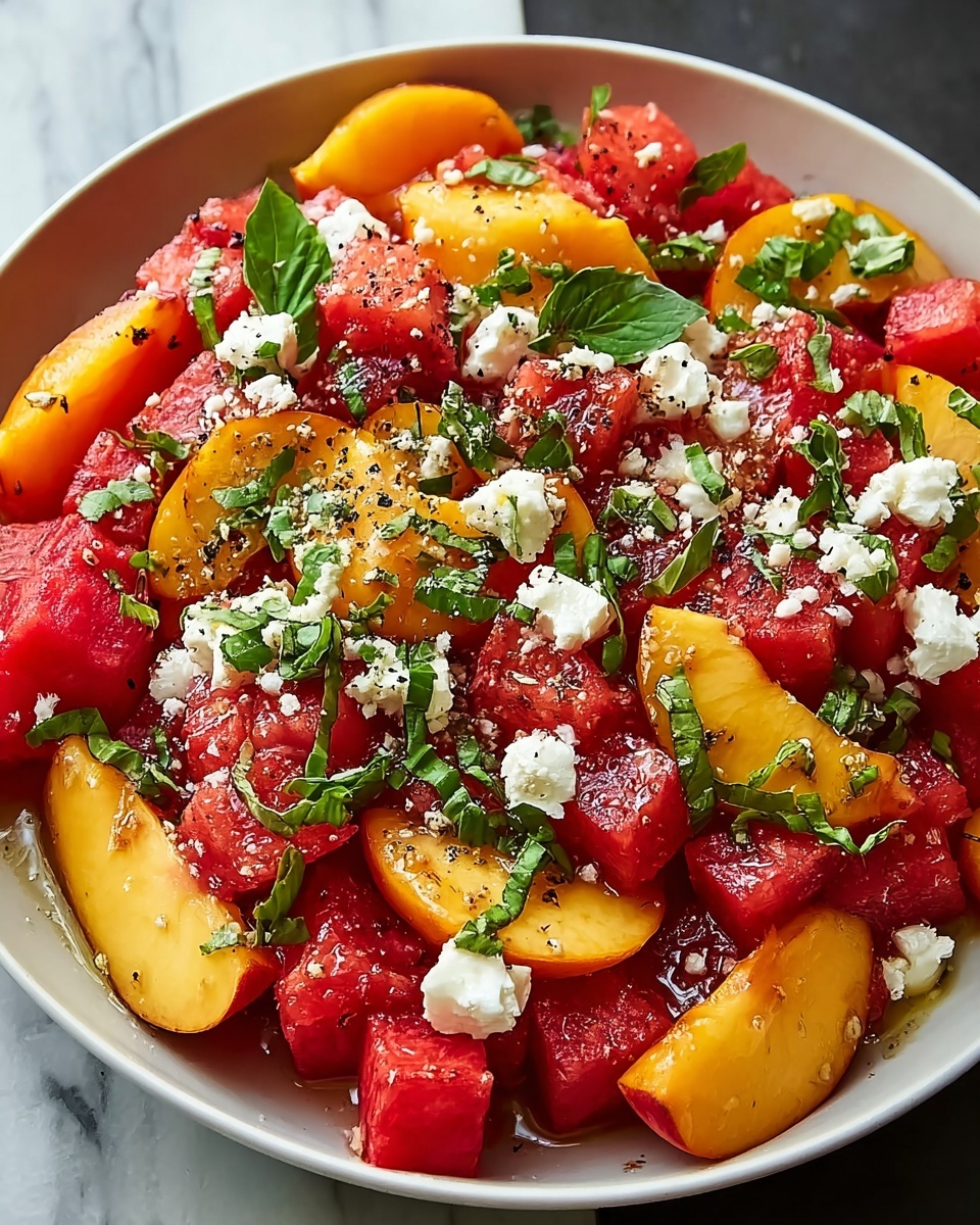 Watermelon Peach Salad with Feta and Fresh Herbs Recipe - Recipe Image