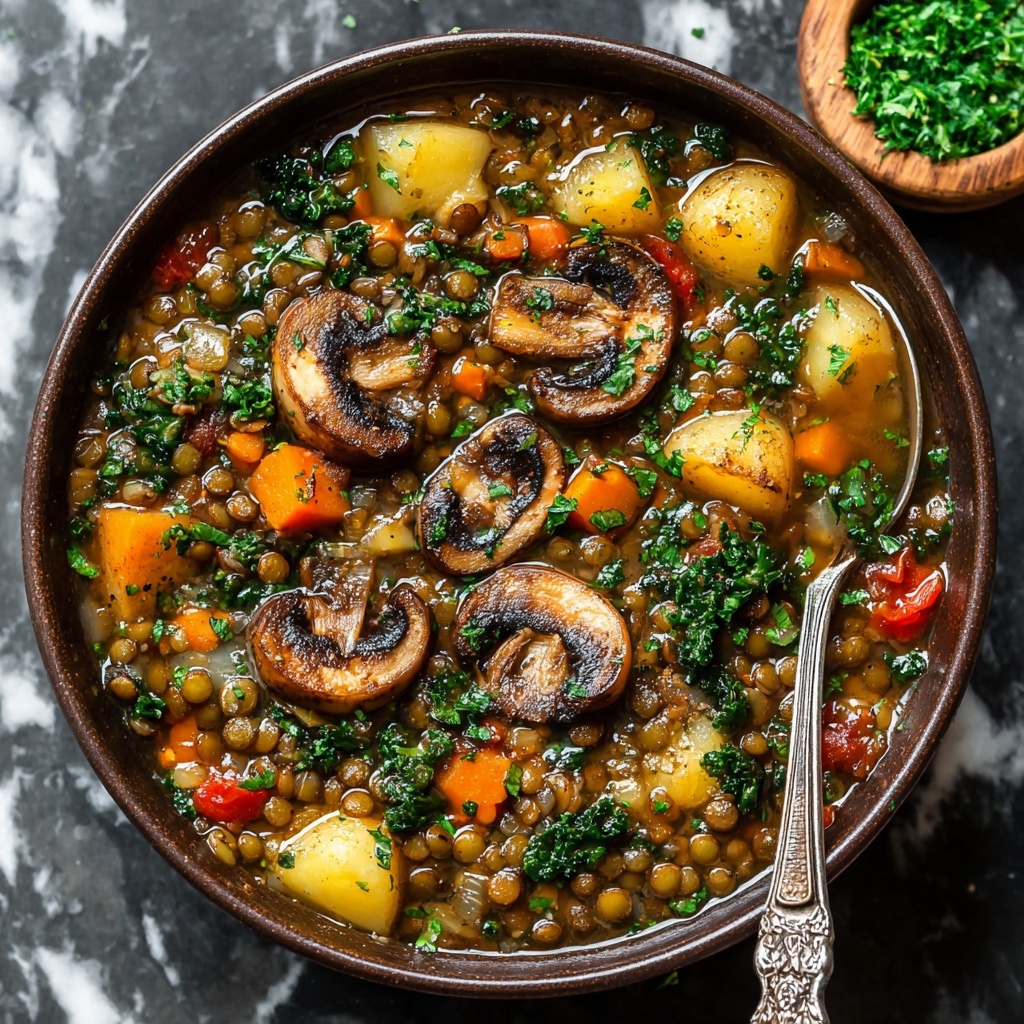 Hearty Vegan Lentil Mushroom Stew with Smoked Paprika & Greens Recipe - Recipe Image