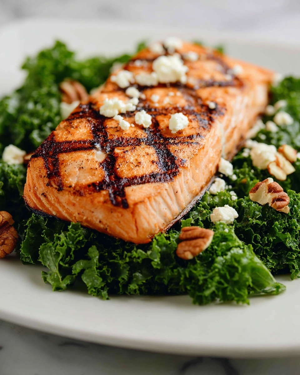 Grilled Salmon Salad with Kale, Parmesan, and Pecans Recipe - Recipe Image