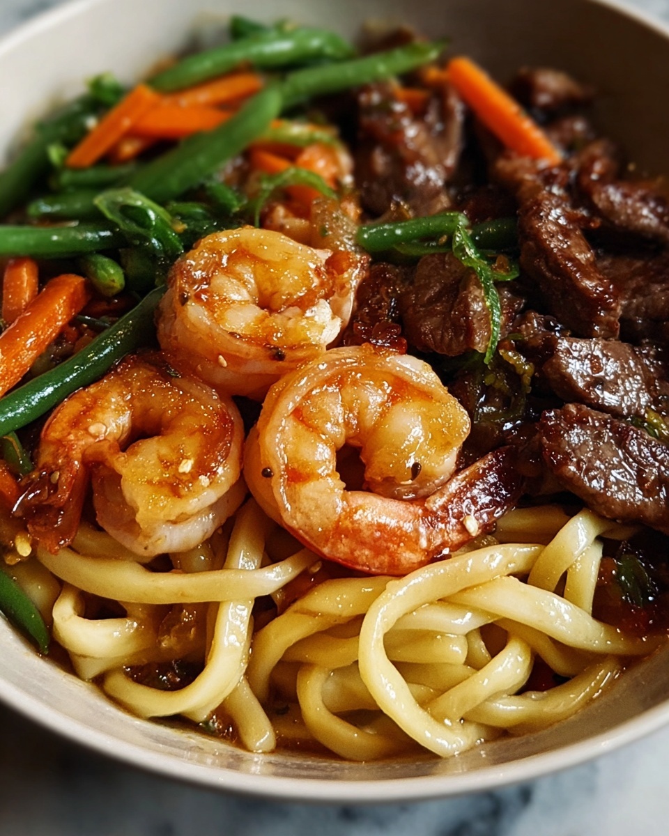 Shrimp & Teriyaki Steak Noodles: A Fusion Delight Recipe - Recipe Image