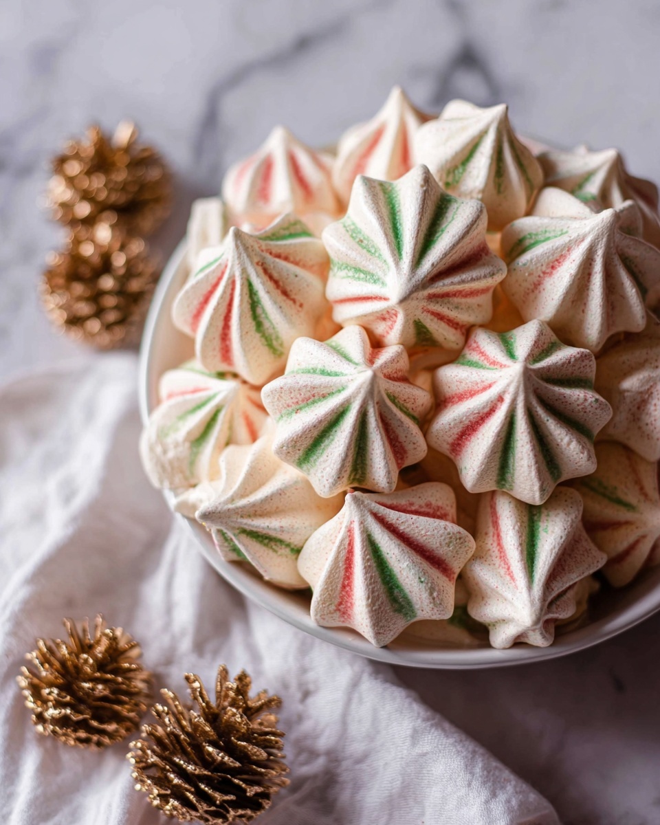 Red and Green Striped Christmas Meringue Cookies Recipe - Recipe Image