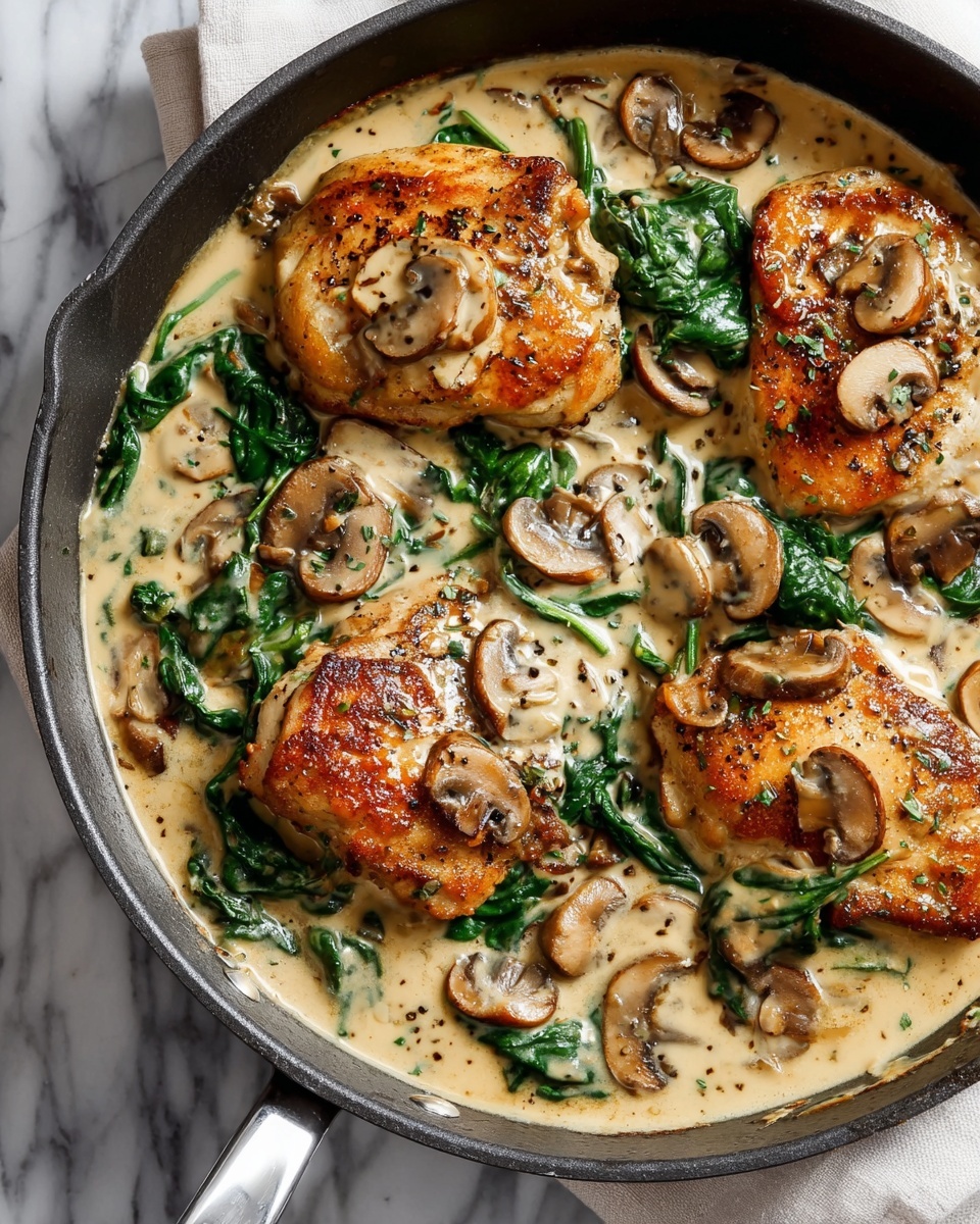 Creamy Spinach Mushroom Pork Chops Recipe - Recipe Image