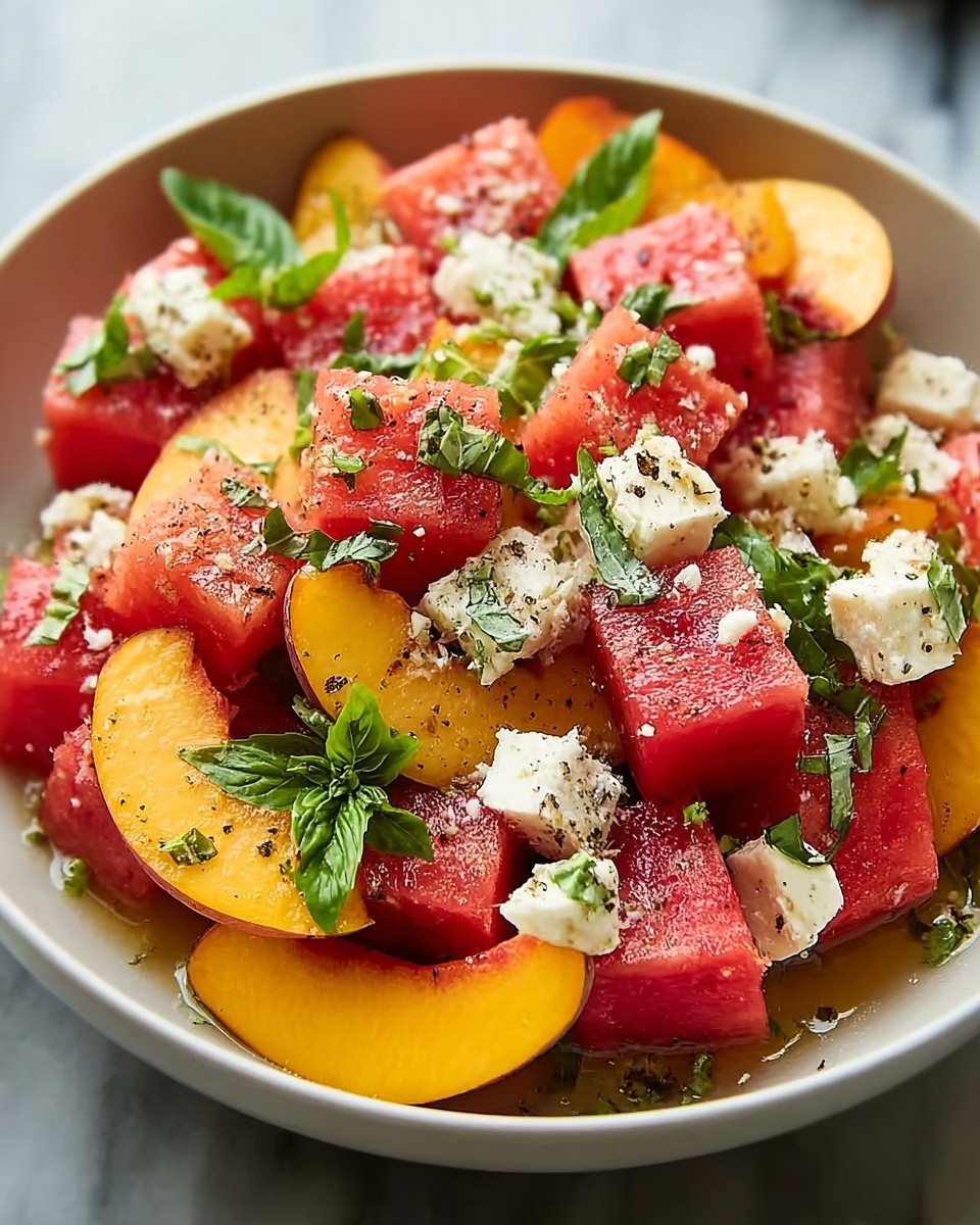 Watermelon Peach Salad with Feta and Fresh Herbs Recipe - Recipe Image