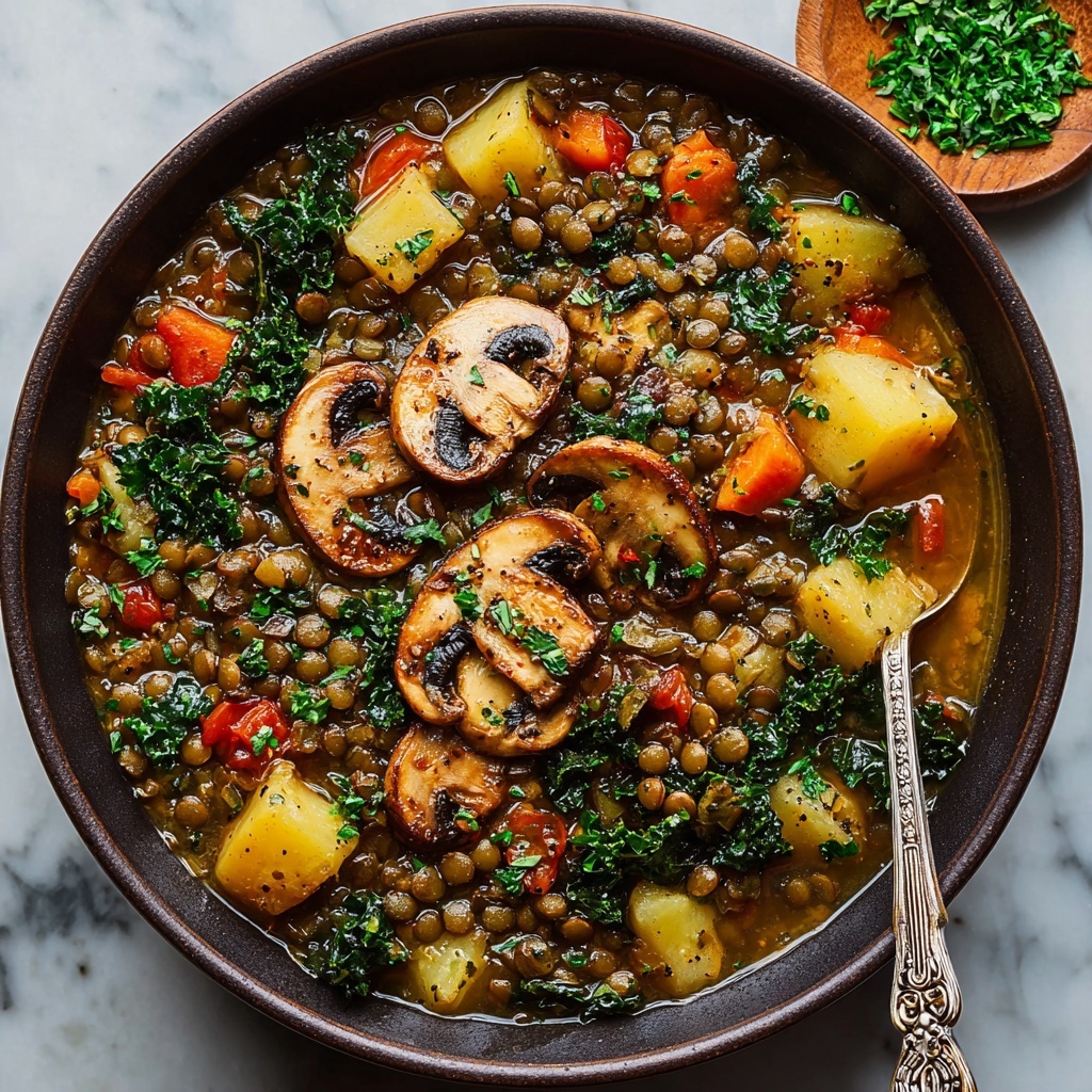 Hearty Vegan Lentil Mushroom Stew with Smoked Paprika & Greens Recipe - Recipe Image