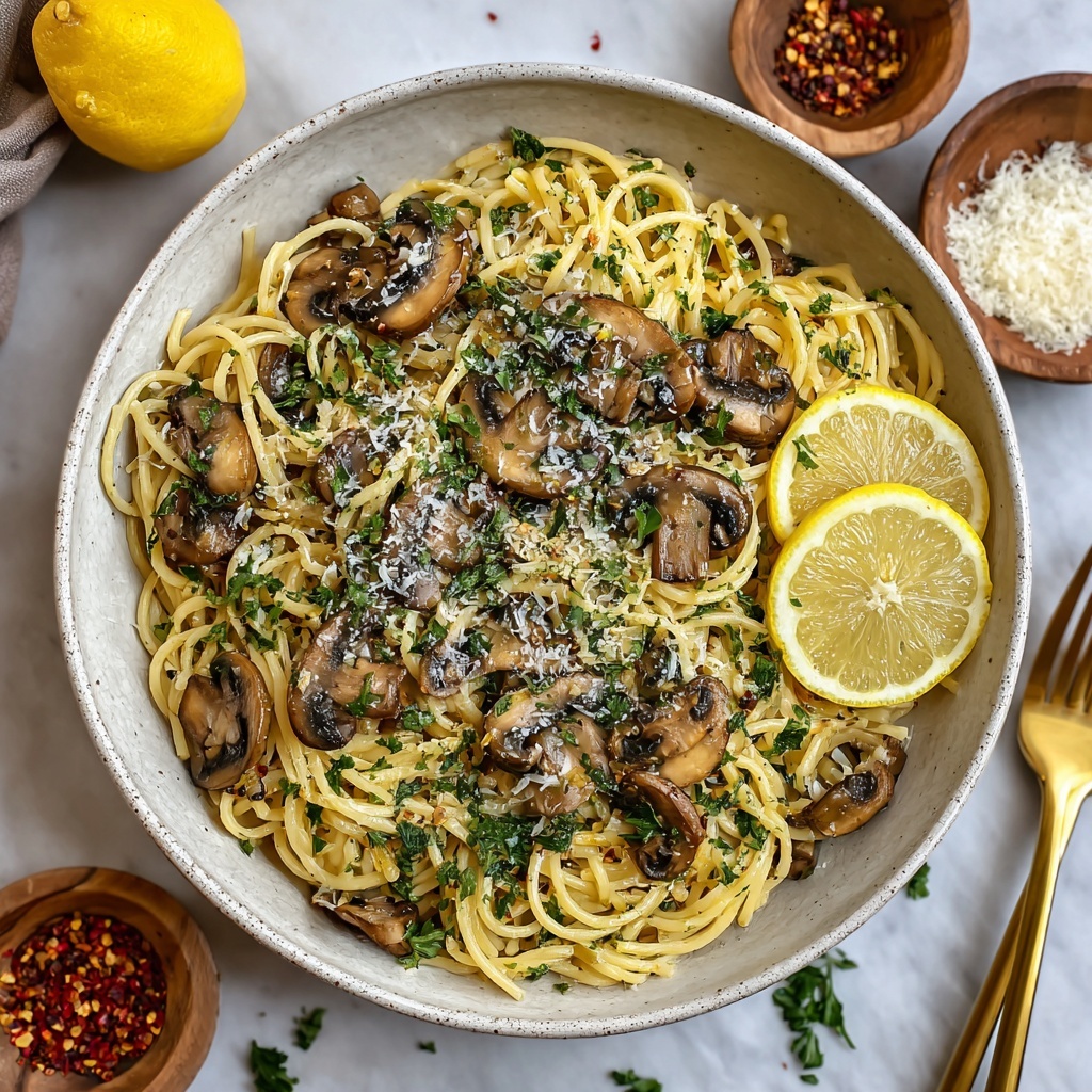 Garlic Mushroom Pasta with Lemon & Parmesan Recipe - Recipe Image