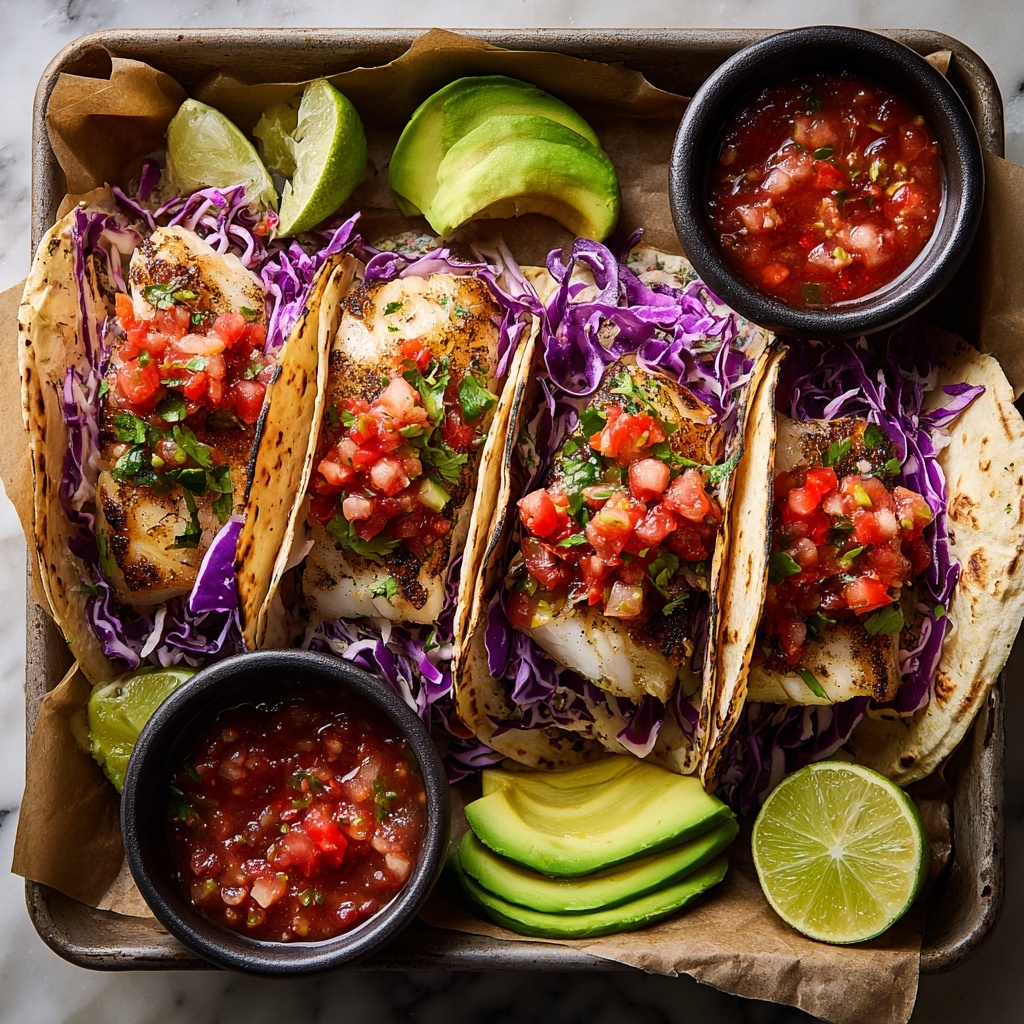 Sizzling Blackened Fish Tacos with Avocado & Cabbage Slaw Recipe - Recipe Image