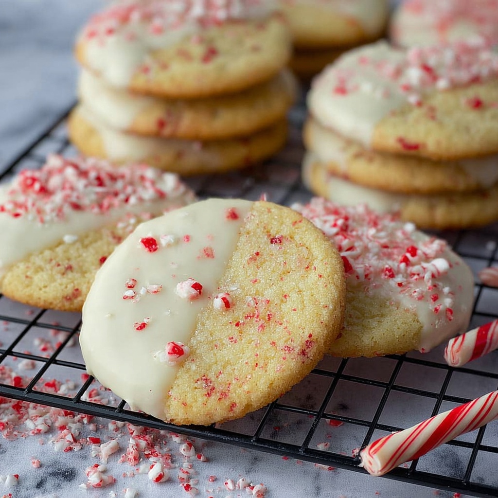 White Chocolate Dipped Peppermint Cookies Recipe - Recipe Image