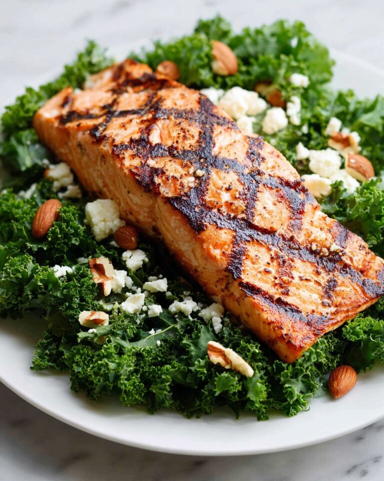 Grilled Salmon Salad with Kale, Parmesan, and Pecans Recipe