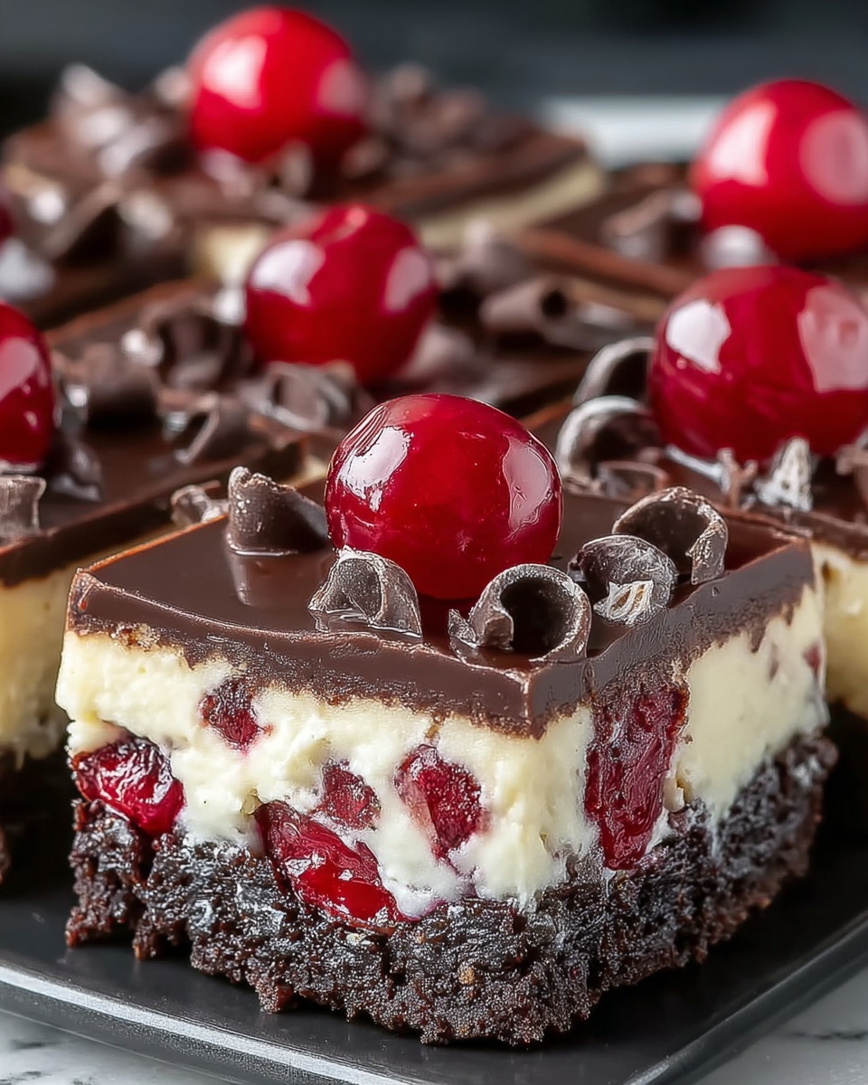 Cherry Chocolate Brownie Cheesecake Bars Recipe - Recipe Image