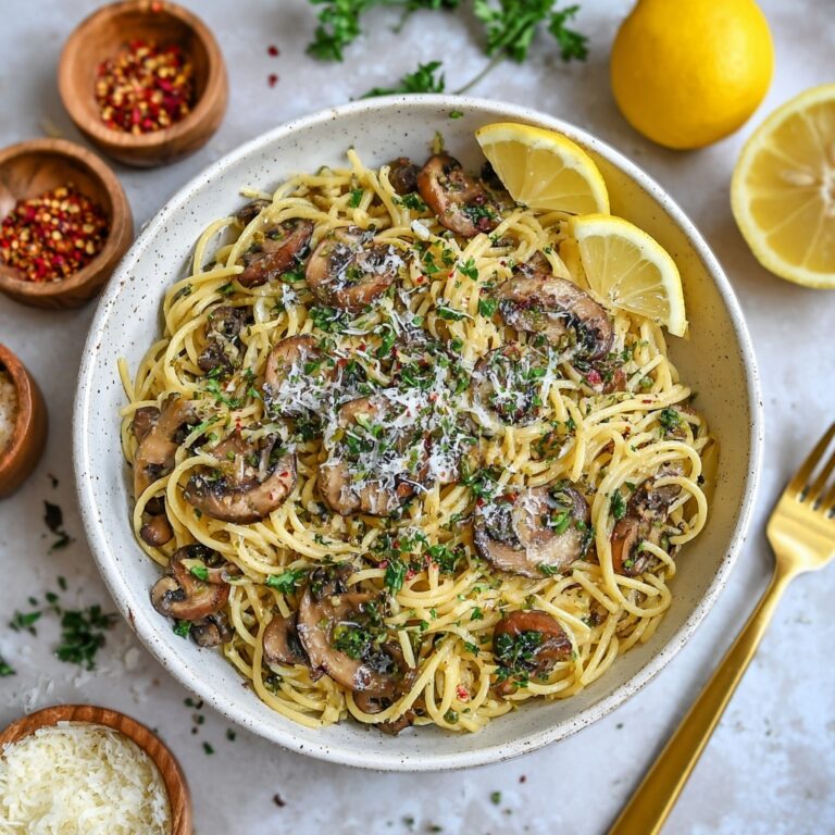Garlic Mushroom Pasta with Lemon & Parmesan Recipe