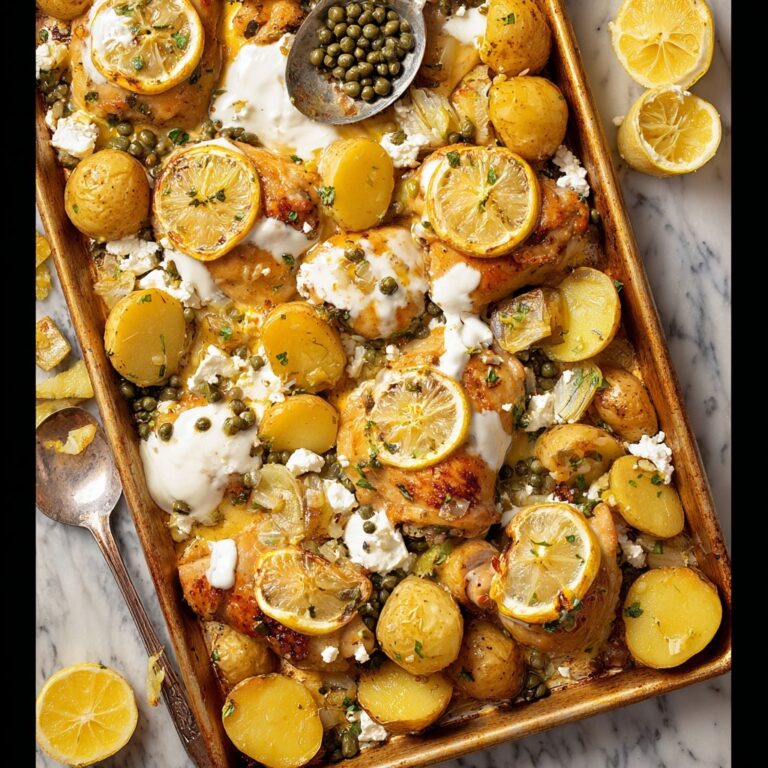 Sheet Pan Balsamic Chicken Thighs with Potatoes, Feta, and Tzatziki Recipe