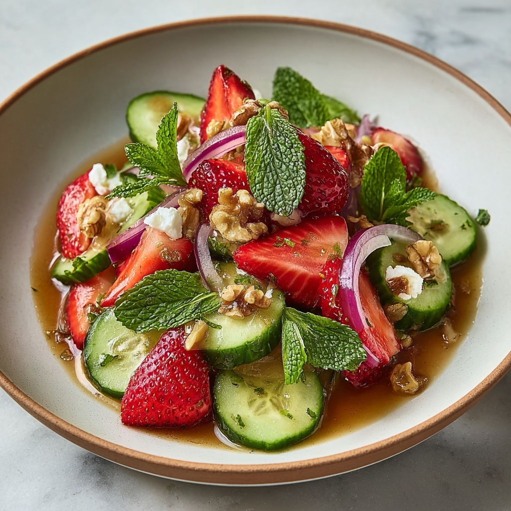 Cucumber Strawberry Salad with Feta, Basil, and Balsamic Glaze Recipe - Recipe Image