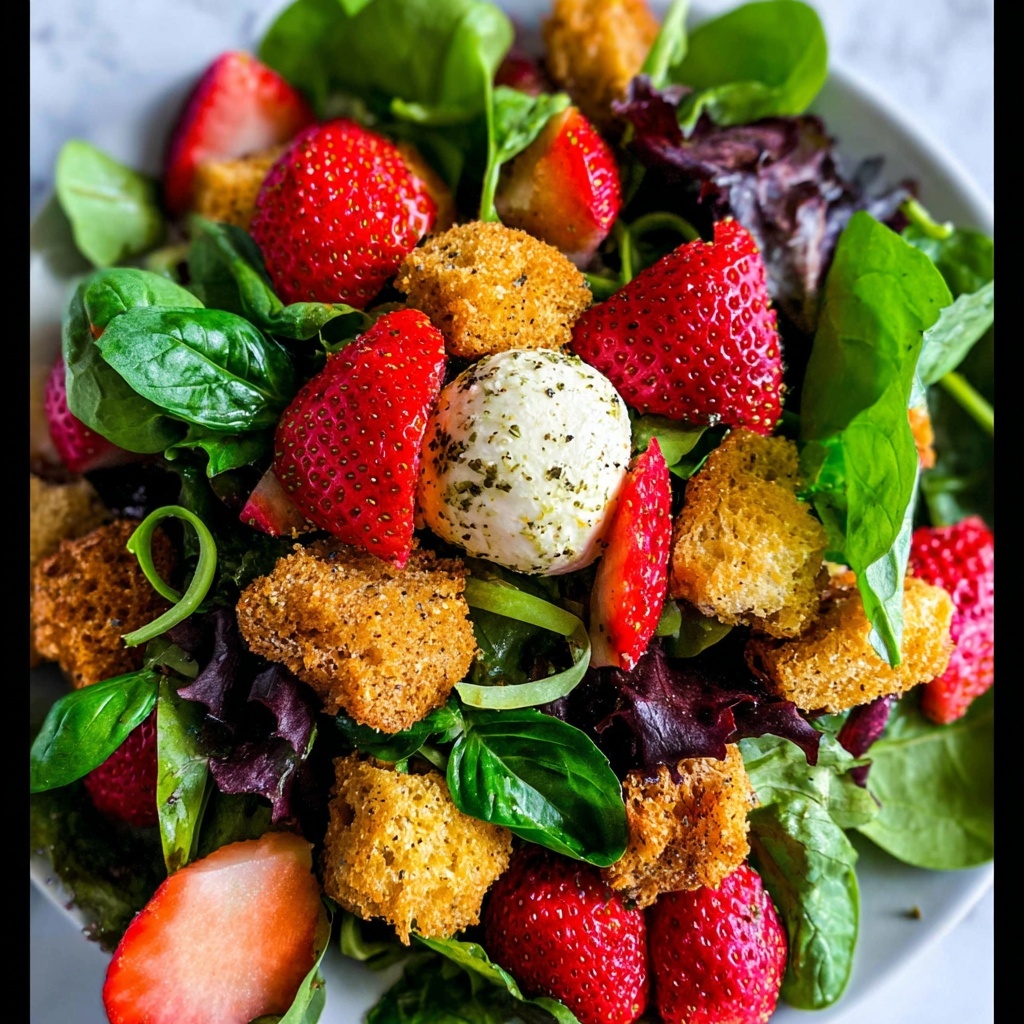 Strawberry Panzanella Salad with Crispy Basil and Mozzarella Recipe - Recipe Image