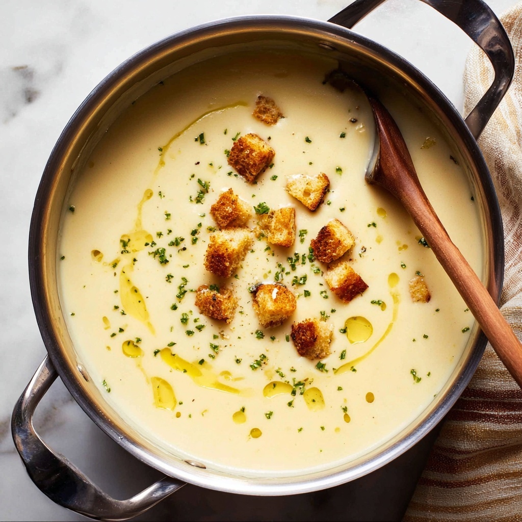 Creamy Celeriac and Potato Soup with Croutons and Chives Recipe - Recipe Image