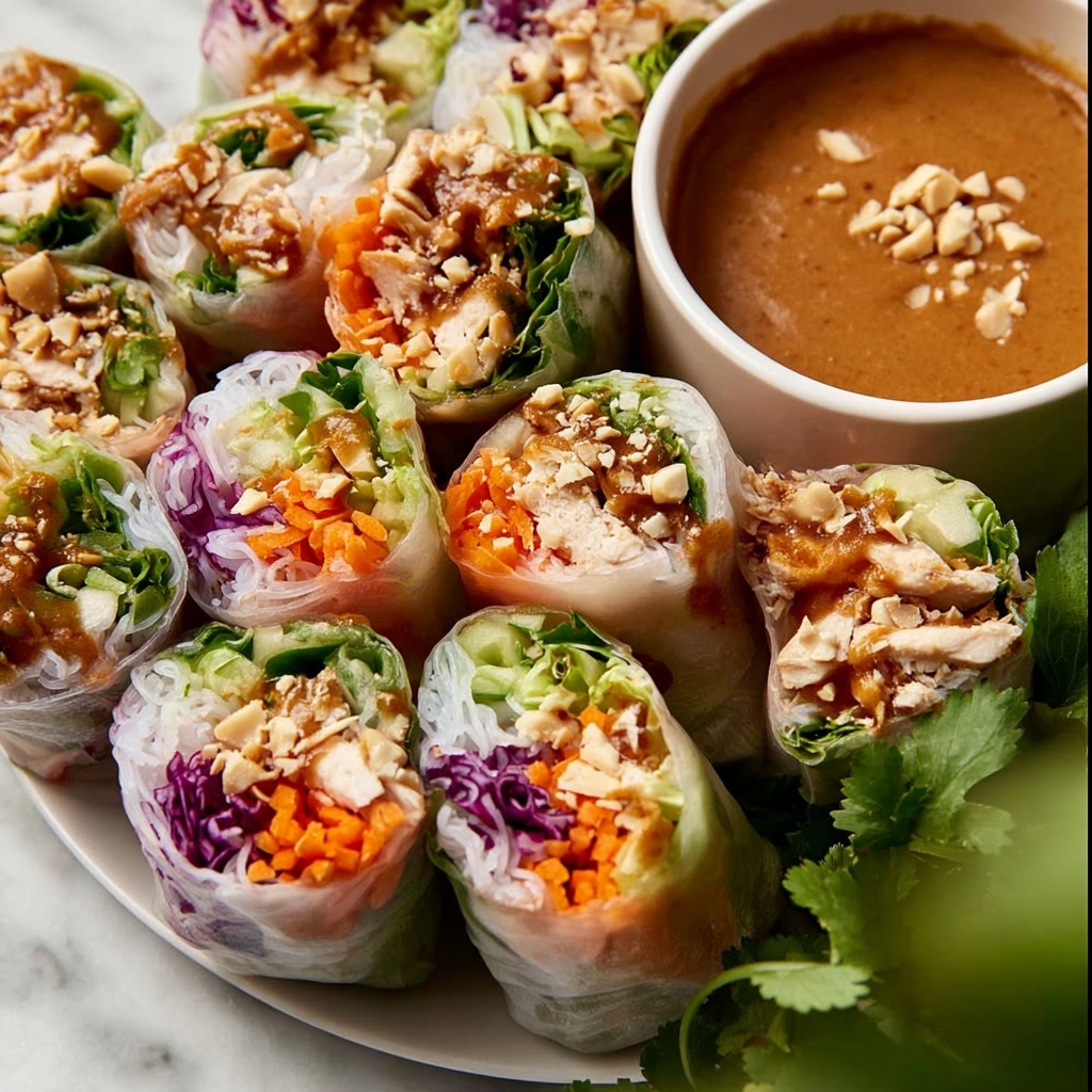Lemongrass Chicken Rice Paper Rolls with Peanut Dipping Sauce Recipe - Recipe Image