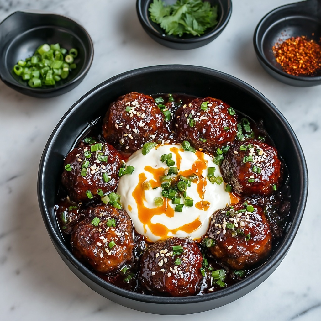 Korean BBQ Meatballs with Spicy Mayo Dip Recipe - Recipe Image