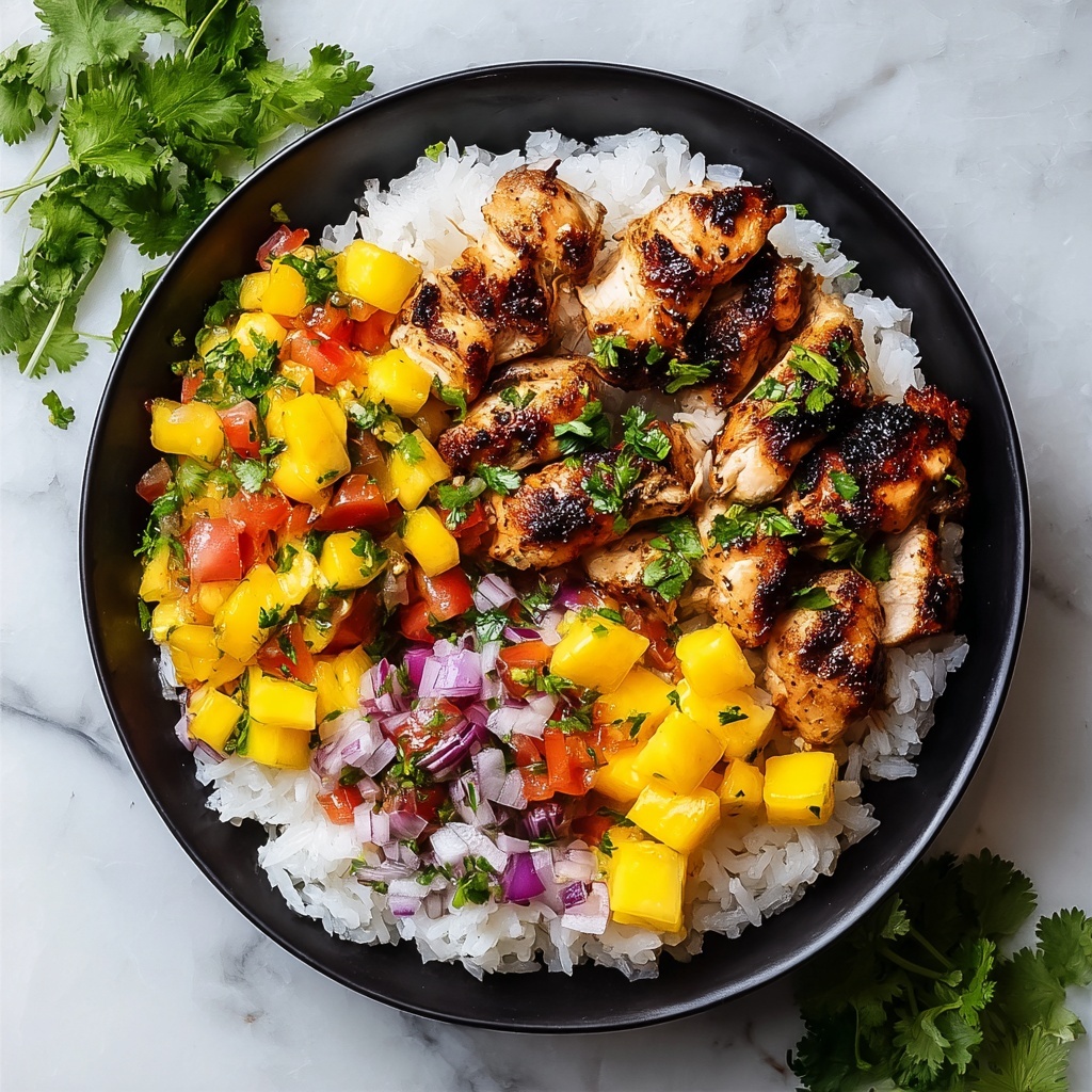 Jerk Chicken Bowls with Mango Salsa and Coconut Rice Recipe - Recipe Image